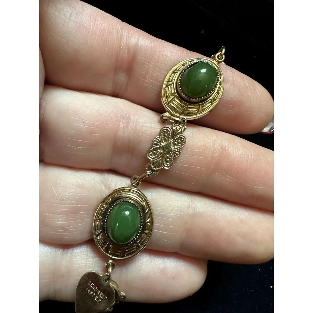 Vintage Sentiment 14k GF & Jade Bracelet 7.25